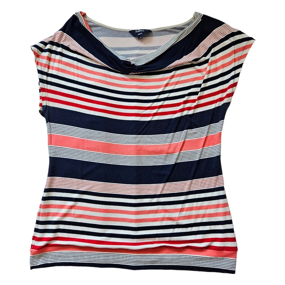 Reitmans navy red white striped tank top blouse cowl neck viscose size LP - Picture 1 of 9